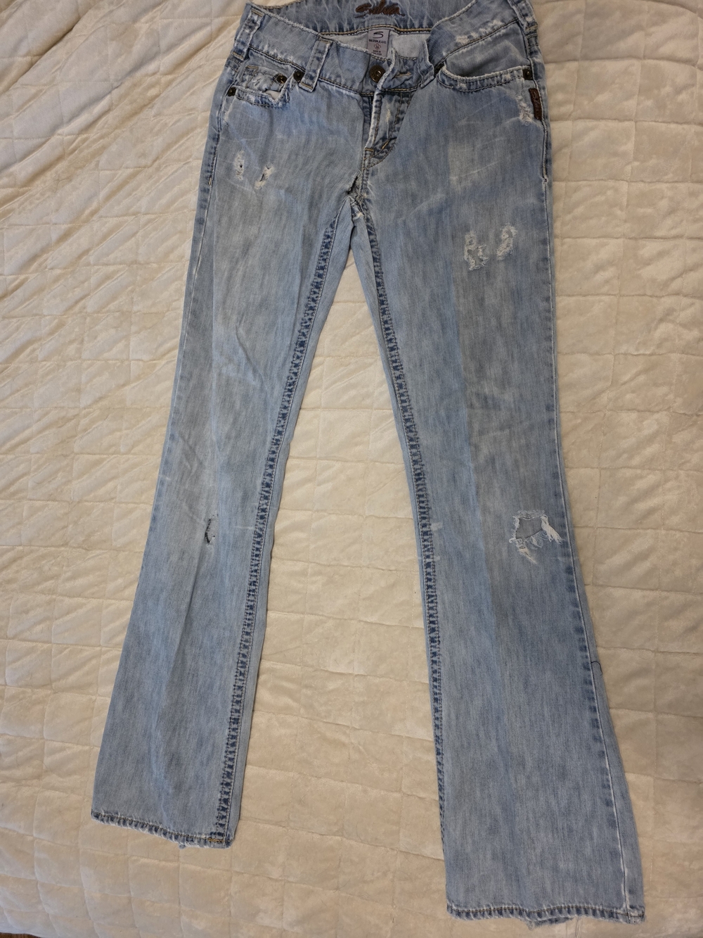Silver Jeans Light Wash Distressed Flare Jeans